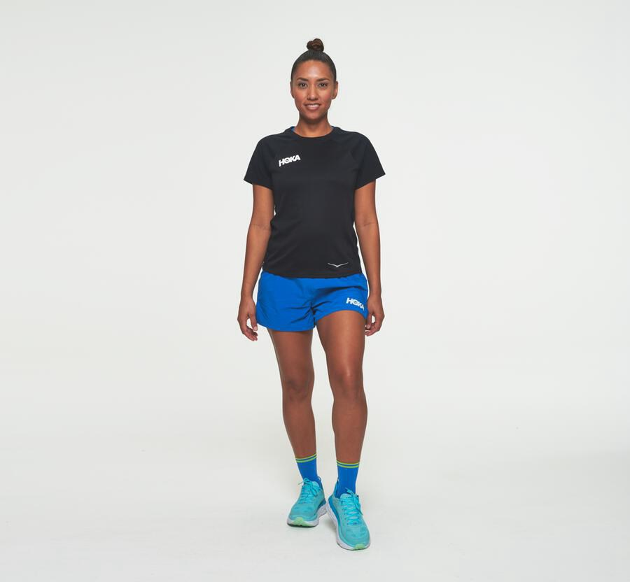 Hoka One One Performance Kort Sleeve Top Dam - Svarta - FRTPU-0187